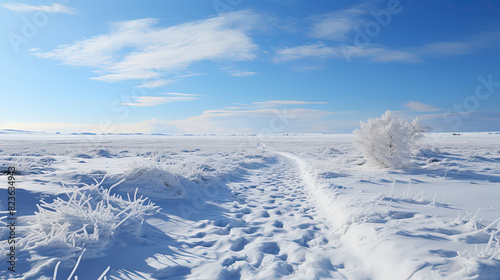 Snow Covered A Path Disappearing in the Horizon Landscape Background