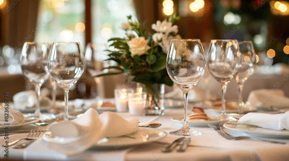Gourmet dinner setting in a fancy restaurant. Gourmet dinner setting in a fancy restaurant.