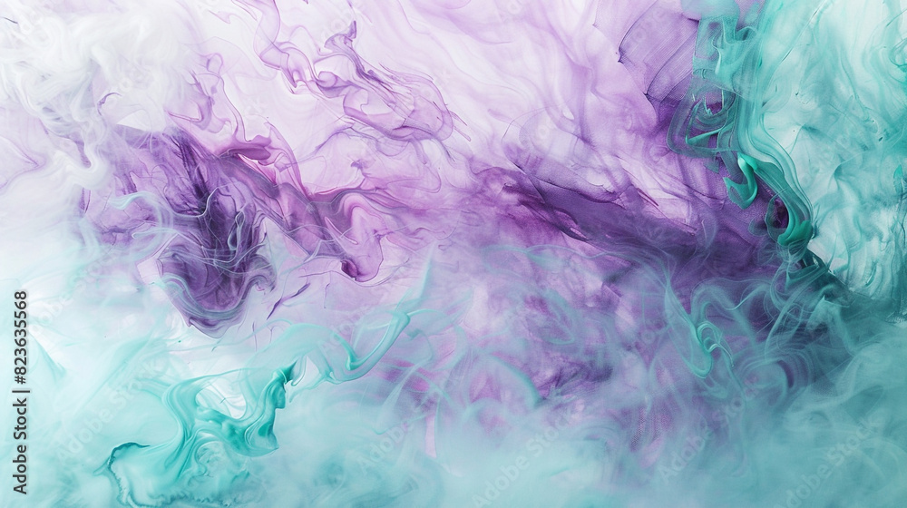 Pastel violet and turquoise oil paint softly blending on a white canvas, creating a dreamy, surreal abstract piece. Pastel violet and turquoise oil paint softly blending on a white canvas, creating a dreamy, surreal abstract piece.