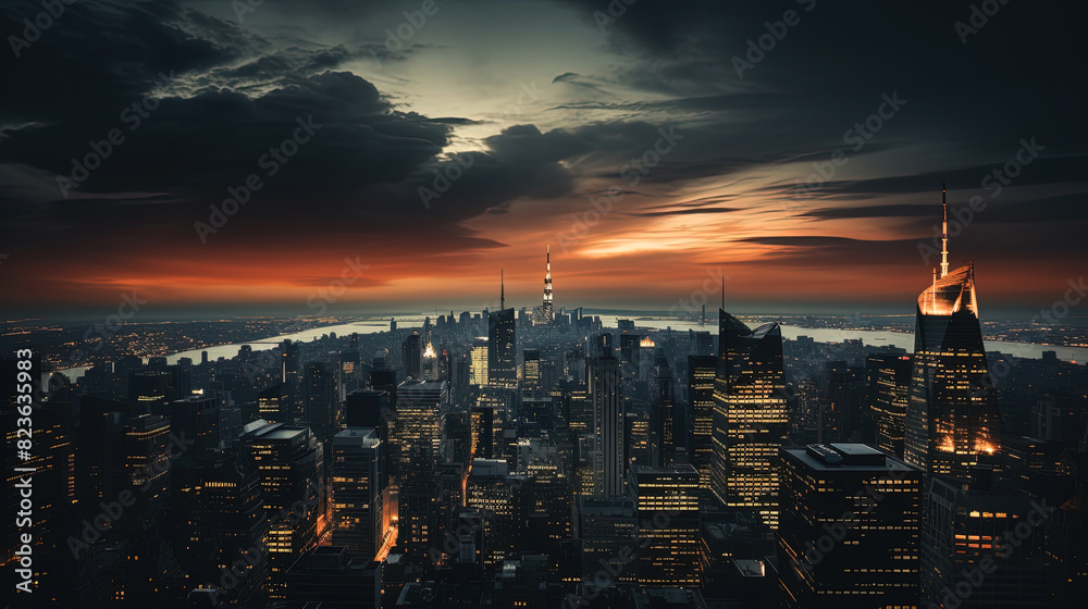 Fototapeta premium Aerial View Of Beautiful City During Night Time Cityscape Background