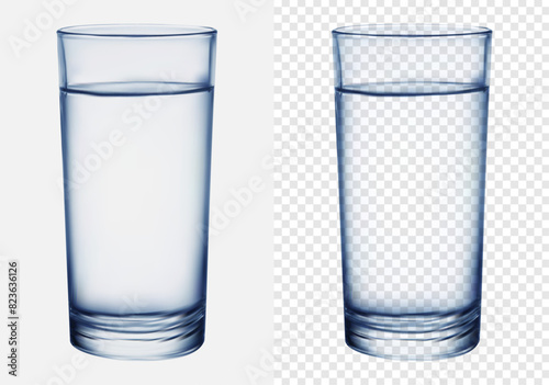 3d water glass. Realistic water glass. Glass tumbler on transparent background

