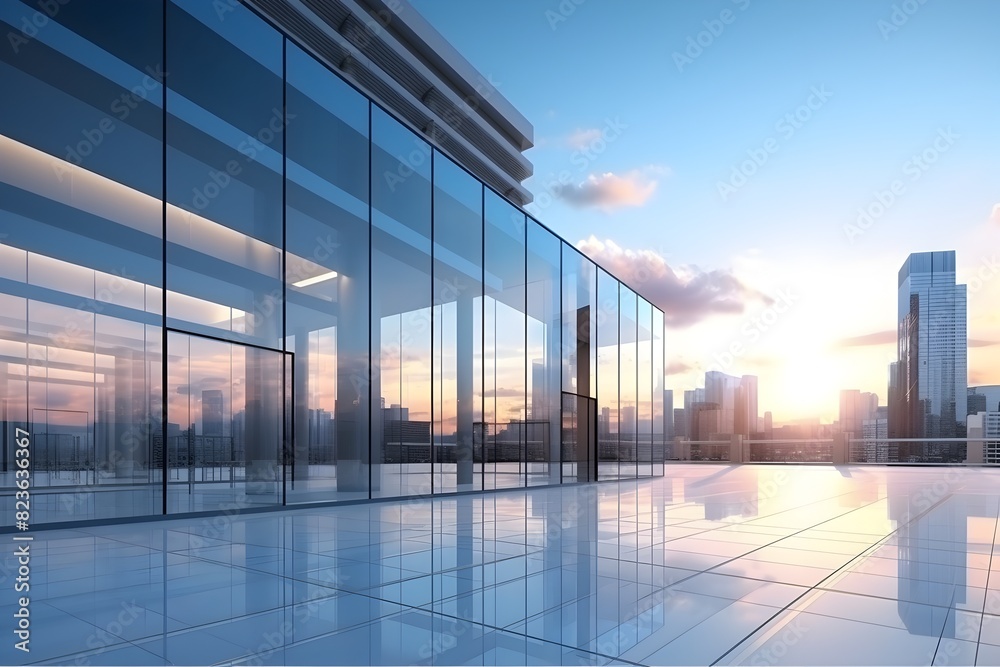 Captivating Glass Skyscraper Reflecting Vibrant Sunrise in Bustling Financial District Captivating Glass Skyscraper Reflecting Vibrant Sunrise in Bustling Financial District