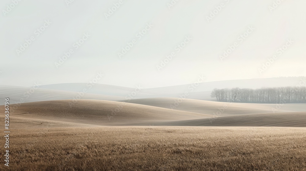 Fototapeta premium An empty landscape abstract background with soft hues and minimalist design elements, evoking a sense of emptiness and tranquility. The composition focuses on open spaces and subtle textures,