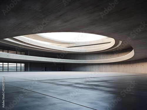 Futuristic Concrete Architectural with Empty Expansive Interior