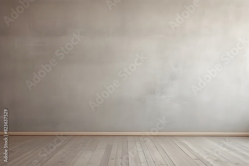 Grey Minimalist Empty Room with Wooden Flooring - Blank Interior Background for Presentations,Layouts or Product Displays © yelosole