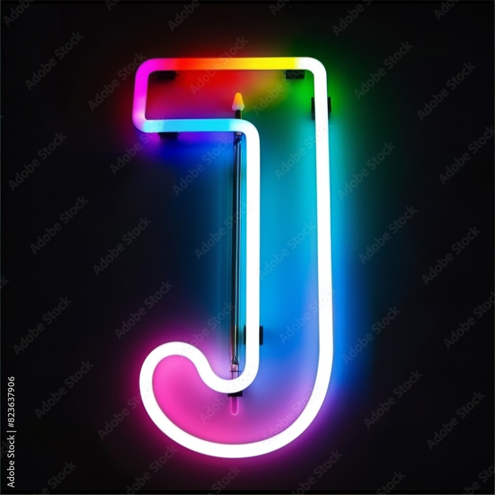 Letter J neon sign on dark background Letter J neon sign on dark background