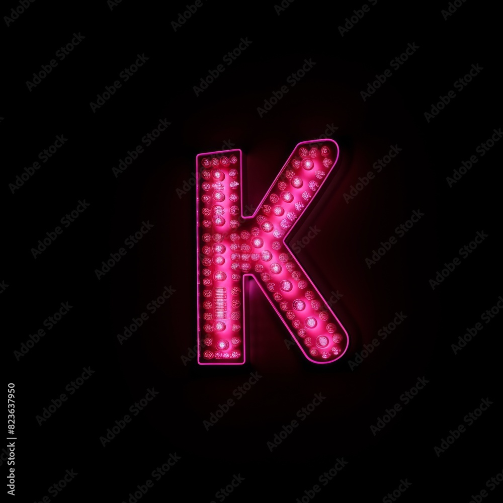 Letter K neon sign on dark background