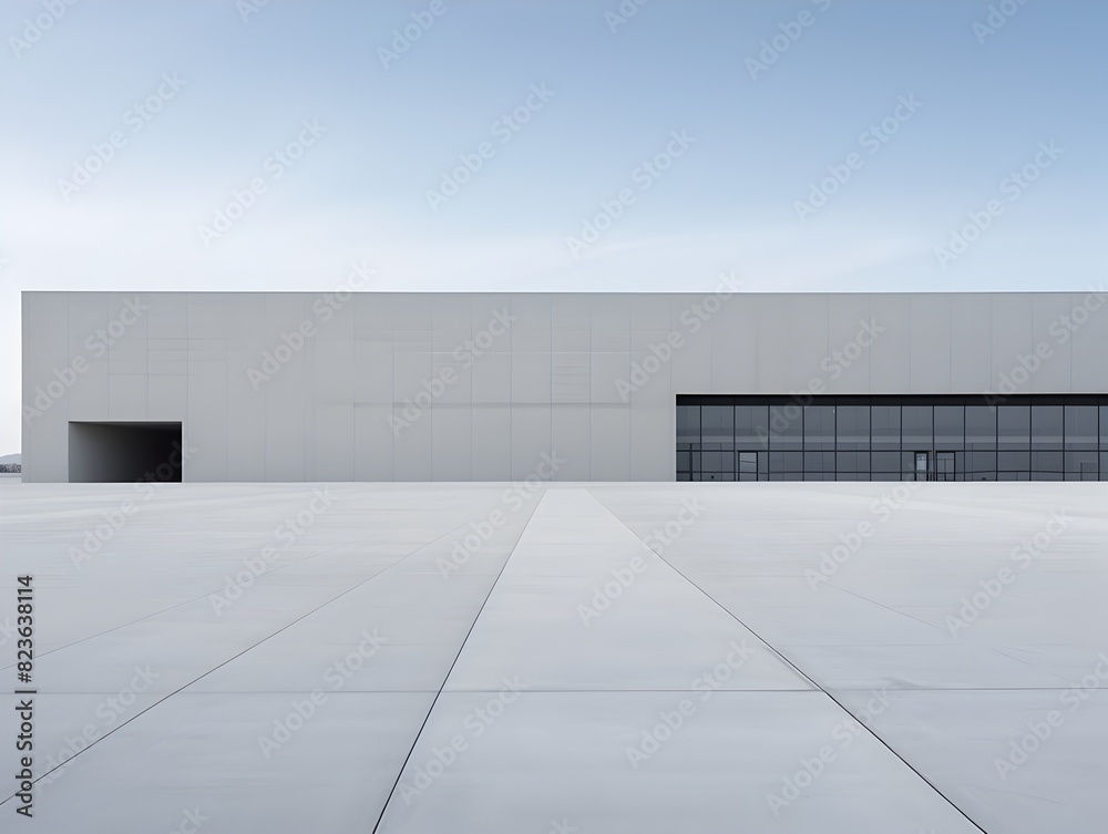 Fototapeta premium Sleek Minimalist Architectural Design in Vast Empty Industrial Space
