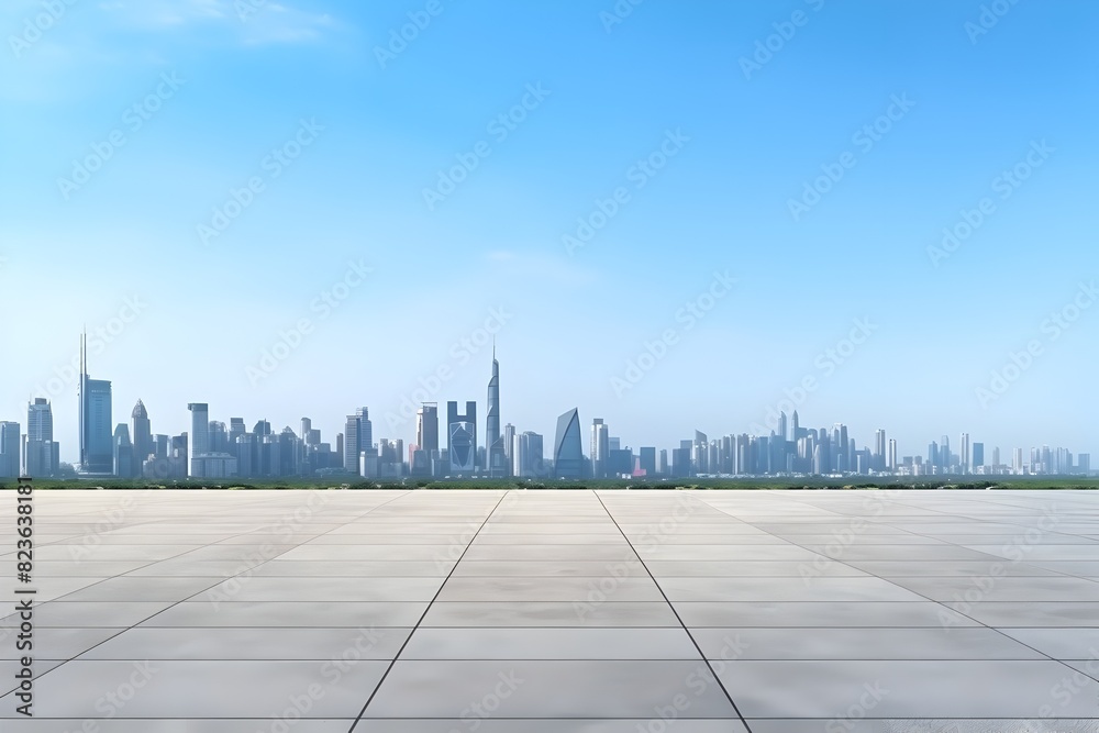 Fototapeta premium Striking Cityscape with Empty Paved Plaza and Boundless Sky