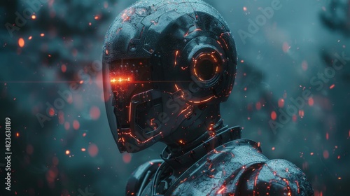 A robot equipped with artificial intelligence. Cyborg on an abstract futuristic background