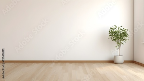 Tranquil White Room with Wooden Floor and Potted Plant