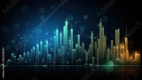 Stock market and trading, digital graph. Stock exchange trading investment graph increase statistic. Digital financial business market charts rising arrow growing up economy background.