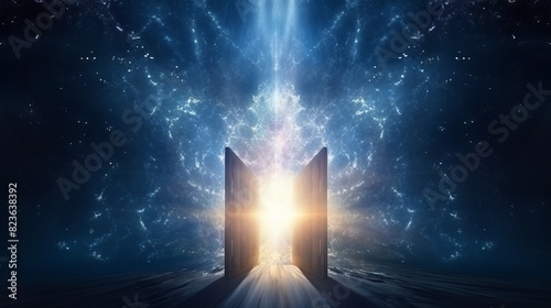 Mystical door in the night sky.