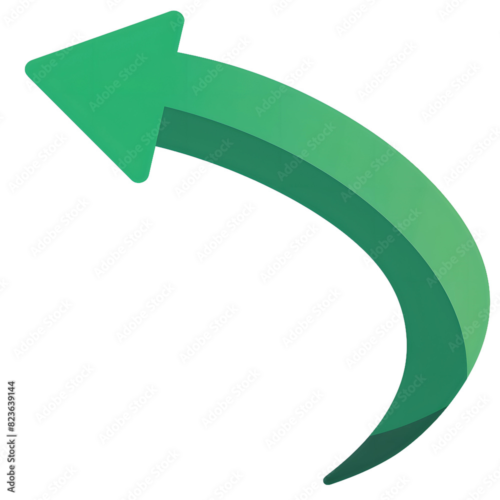 Green curved arrow pointing upwards with gradient effect, isolated on ...