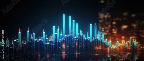 Stock market and trading, digital graph. Stock exchange trading investment graph increase statistic. Digital financial business market charts rising arrow growing up economy background.