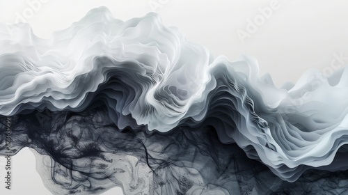 A surreal mystery abstract with undefined forms and fluid lines, evoking a sense of the unknown. The minimalist design uses a monochromatic color palette to maintain simplicity and focus. photo