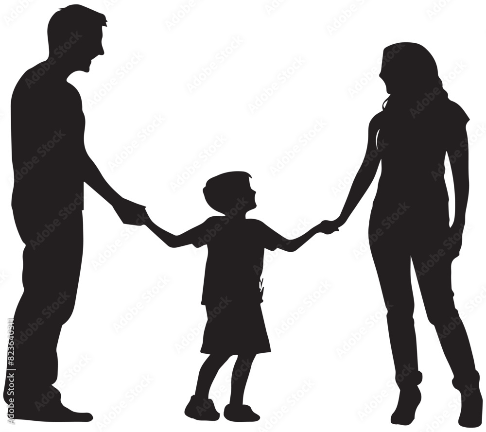 Vector silhouette of mother and father with her children on white background Vector silhouette of mother and father with her children on white background