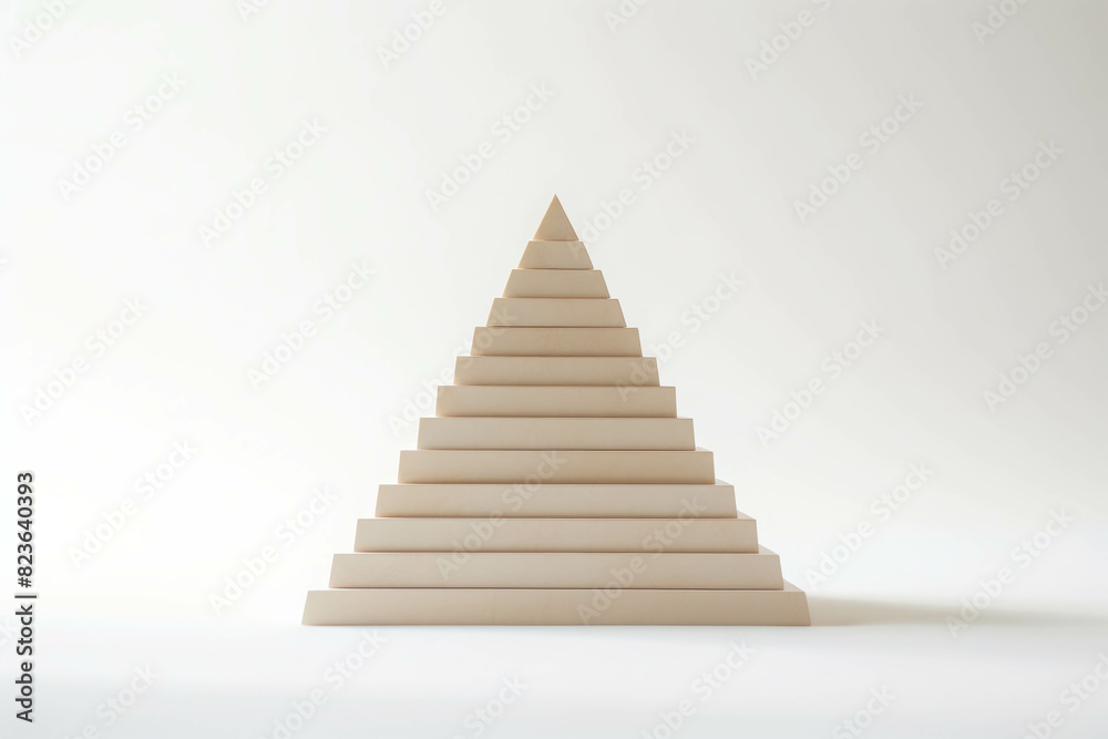 Modern minimalistic beige pyramid made of stacked layers, elegant and abstract shape against a clean white background. Modern minimalistic beige pyramid made of stacked layers, elegant and abstract shape against a clean white background.