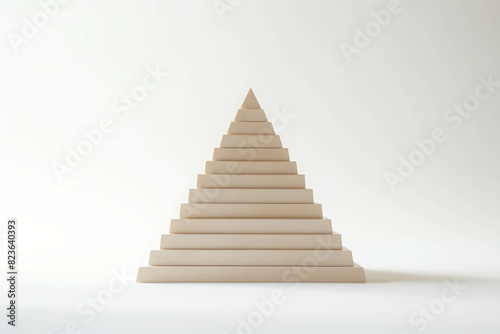 Modern minimalistic beige pyramid made of stacked layers  elegant and abstract shape against a clean white background.