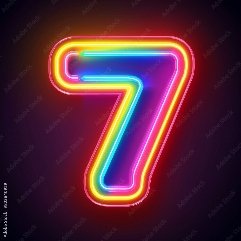 Number 7 neon sign number seven on a dark background Number 7 neon sign number seven on a dark background