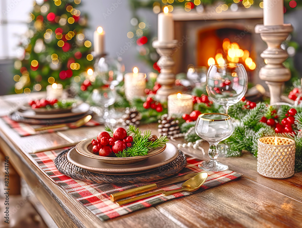 Dinner table decoration on Christmas theme