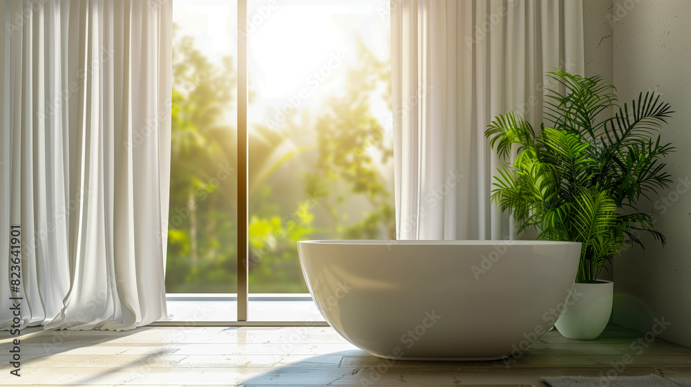White bathtub by window White bathtub by window