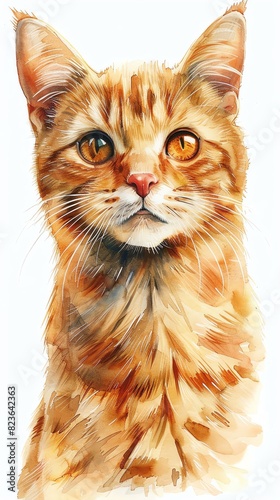 Goldeneyed cat with a regal gaze, depicted in a stunning watercolor illustration, making for a captivating clipart piece that exudes nobility photo