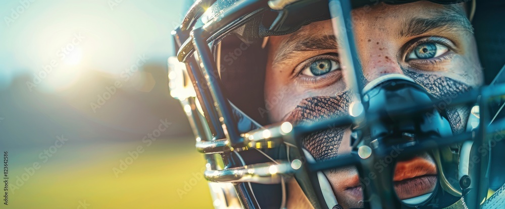Close-Up Of A Football Playerýs Face Mask With Copy Space, Football Background Close-Up Of A Football Playerýs Face Mask With Copy Space, Football Background
