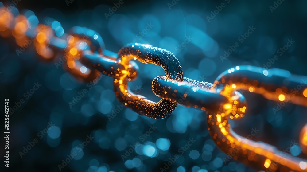Close-up of a glowing, rusty metallic chain in a dark background, symbolizing strength, connection, and resilience. Close-up of a glowing, rusty metallic chain in a dark background, symbolizing strength, connection, and resilience.