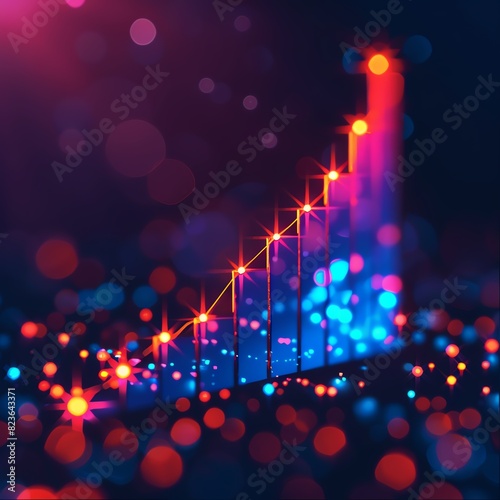 Abstract digital chart with vibrant neon lights representing business growth and data analytics in a futuristic style.