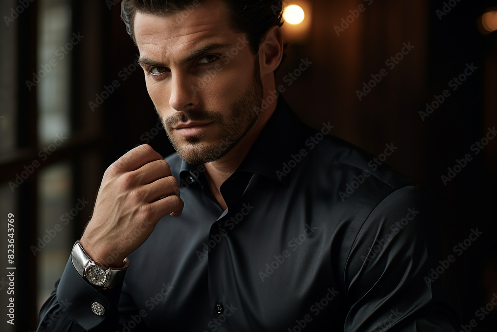 Generative AI illustration of young confident elegant man in suit Generative AI illustration of young confident elegant man in suit