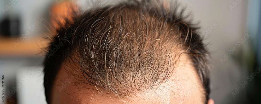 Closeup of a man s scalp with thinning hair, emphasizing the need for hair growth products Closeup of a man s scalp with thinning hair, emphasizing the need for hair growth products