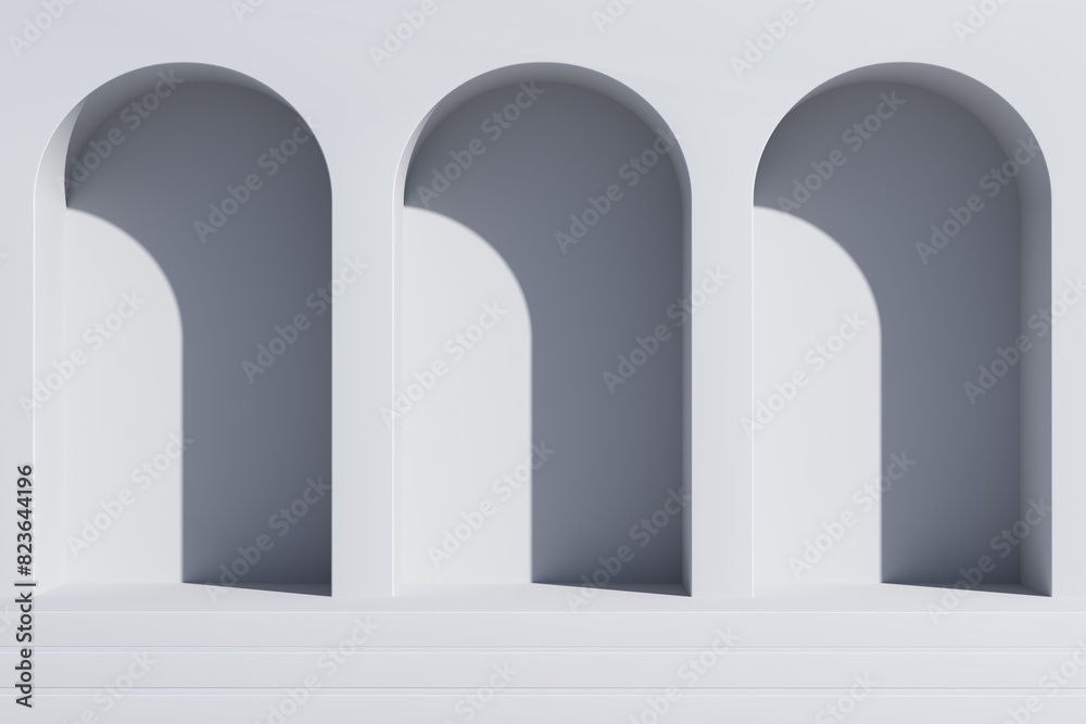 Minimal abstract scene with stairway and arches. 3d background. Minimal abstract scene with stairway and arches. 3d background.