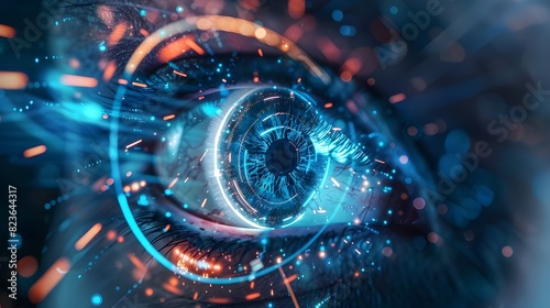 Artificial intelligence and automation are used in corporate operations to illustrate improvements in productivity and efficiency. This is seen in the Eye of Futuristic and Innovative Imagery AI and A