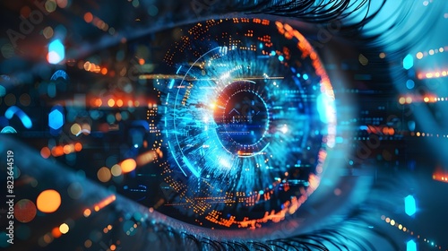 Artificial intelligence and automation are used in corporate operations to illustrate improvements in productivity and efficiency. This is seen in the Eye of Futuristic and Innovative Imagery AI and A