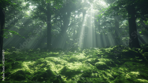 sun rays in the forest with natural beauty 