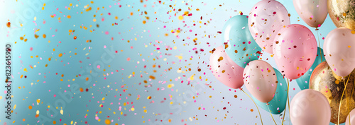 Confetti and balloons, banner photo