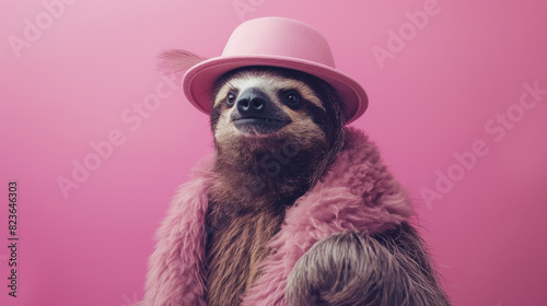 Retrato de estúdio de preguiça de alta moda em fundo de cor lisa