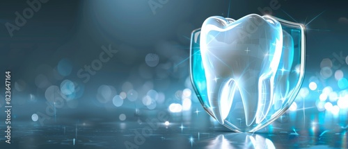 Tooth protection concept. Tooth with shield. photo