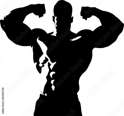 Male silhouette flexing his muscles vector illustration isolated on white. AI generated illustration.