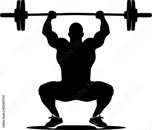 Weightlifting. Weight lifter with big barbell, isolated vector silhouette. Strong man. AI generated illustration.