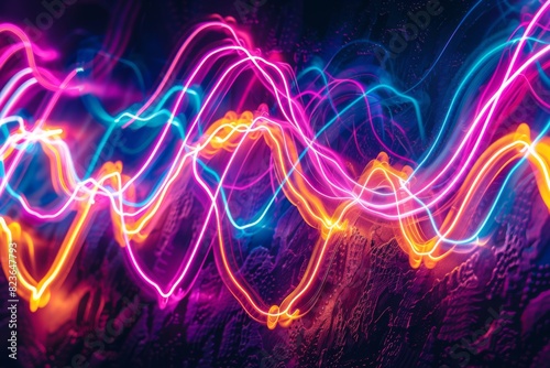 Electric Neon Lines Zigzagging Across a Dark Surface in Vivid Colors