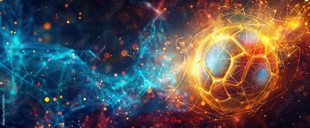 Fototapeta premium Digital Fractals Forming A Football Game With Copy Space, Football Background