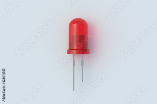 Light-emitting diode on gray background. Led bulb. Electronic component. Modern saving energy technology. Electrical semiconductor. Top view. 3d render