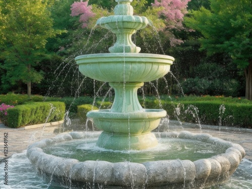 A beautiful round fountain in the park.