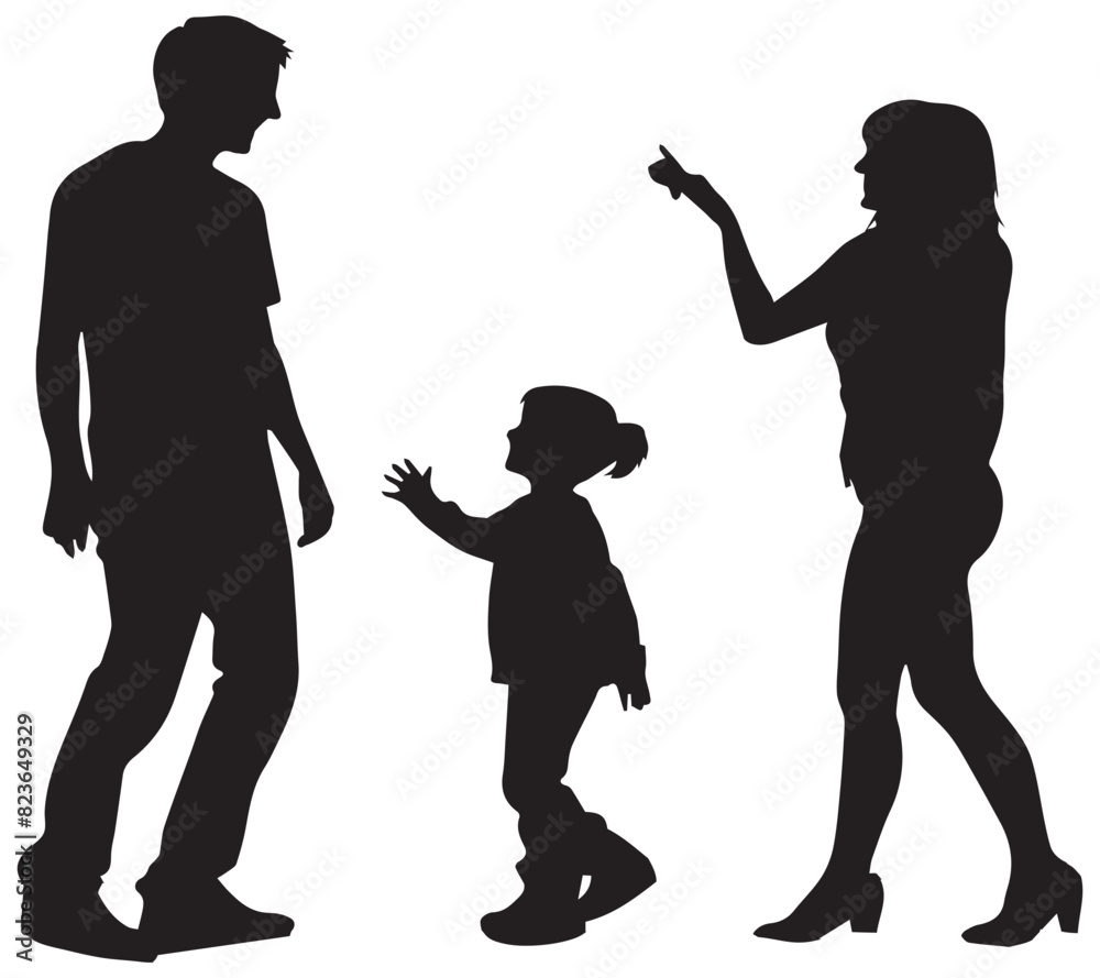 Happy young family vector silhouette Happy young family vector silhouette