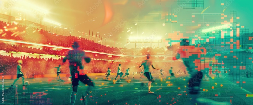 Digital Glitch Art Of A Football Game With Copy Space, Football Background