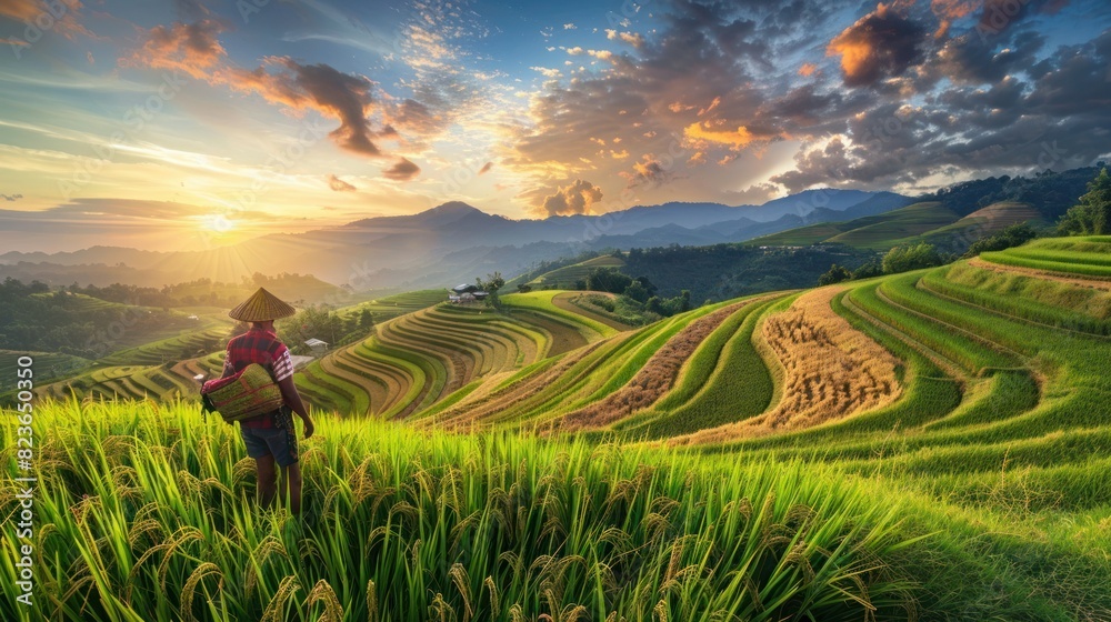 Hill tribe farming rice terraces Create a beautiful landscape Hill tribe farming rice terraces Create a beautiful landscape