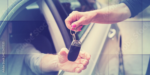 Man getting his car keys, geometric pattern photo