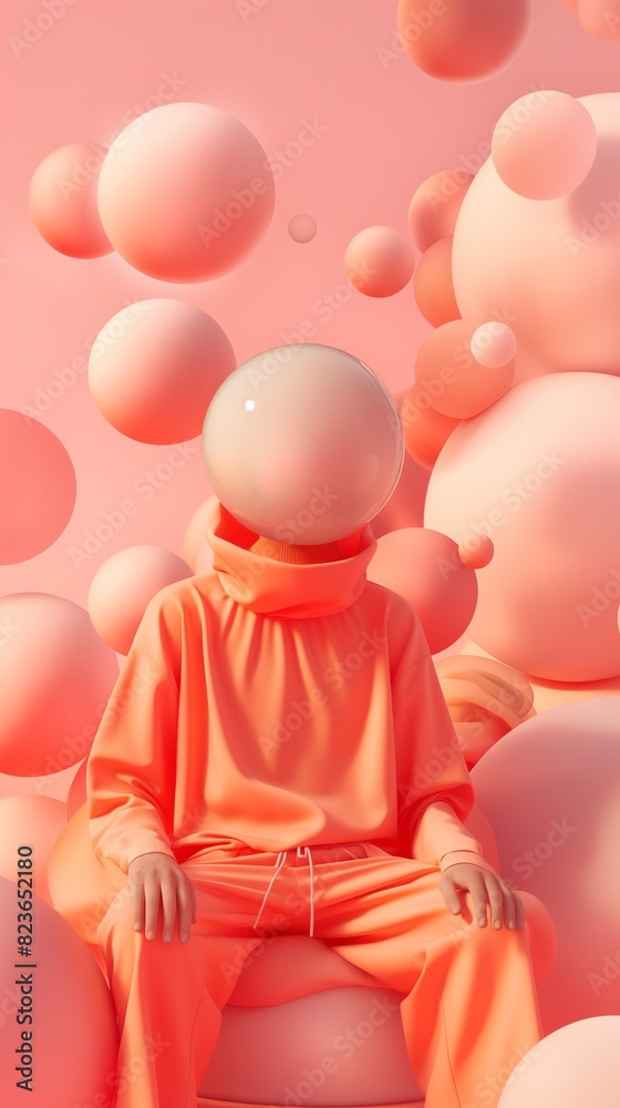 Obraz premium Vertical Image Of A Model Wearing Colorful Clothing, And Pink Ball Hat.